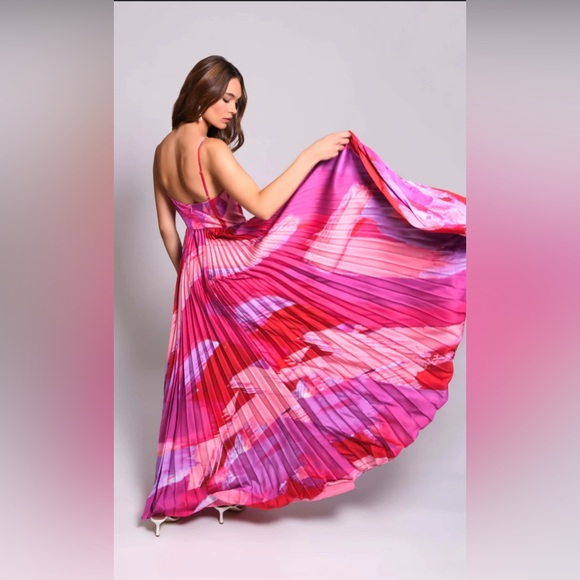 Hutch Hale Empire Waist Gown in Pink Swirl Brushstroke-Size 6- - Picture 5 of 8